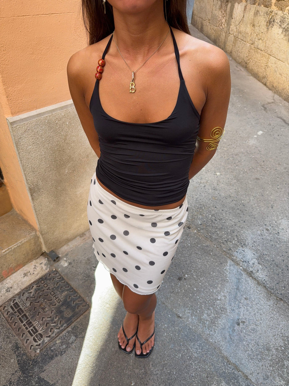 Brooks top with pearls - Black/orange