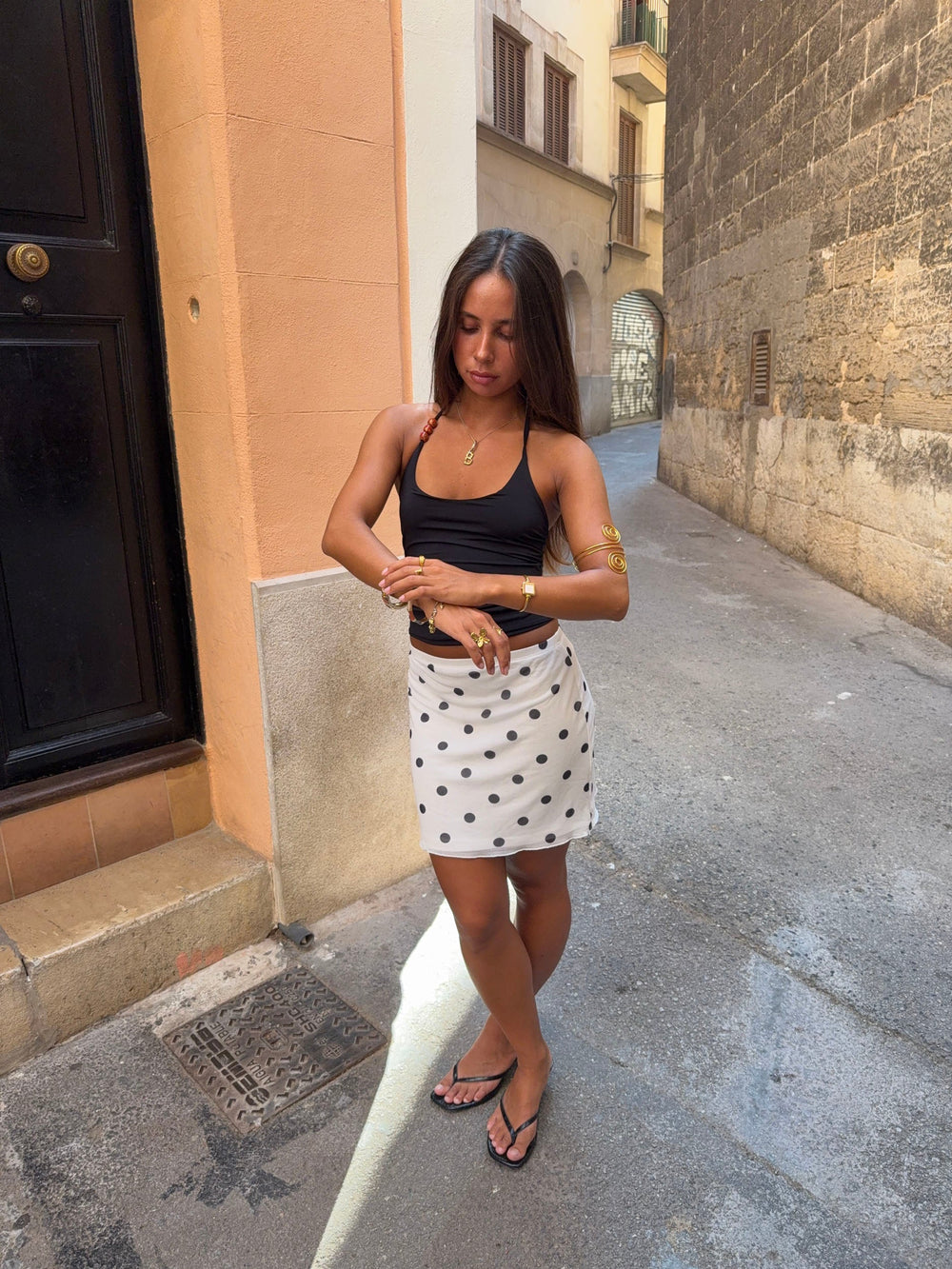 Brooks top with pearls - Black/orange