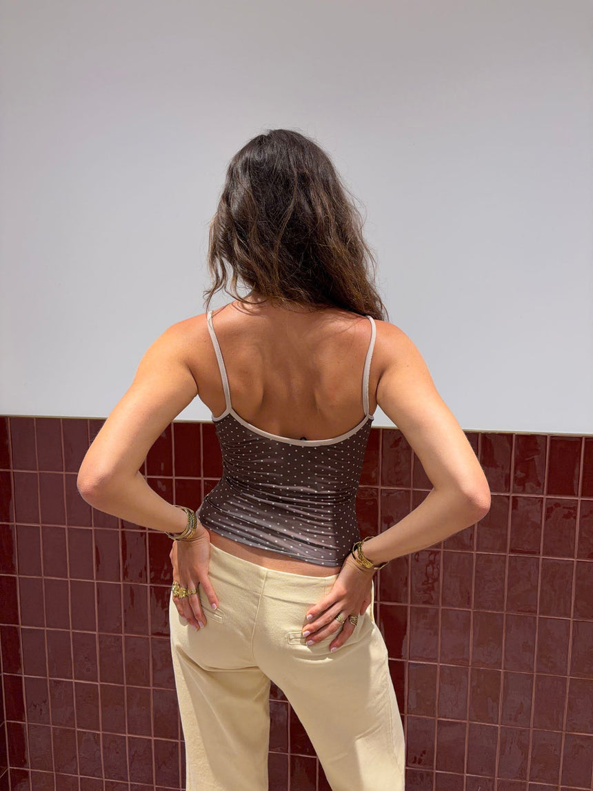 Esmaralda top with polka dots – Brown/white