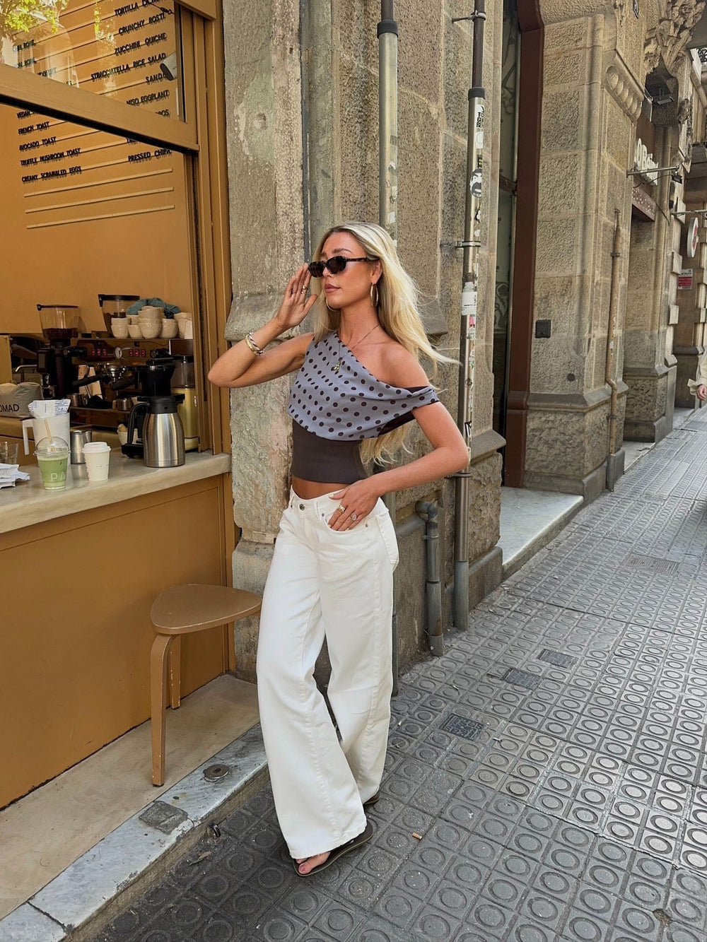 Kimmie polka dotted top – Brown/blue