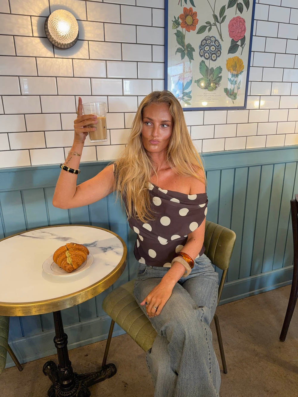 Lily top with polka dots – Brown/Yellow