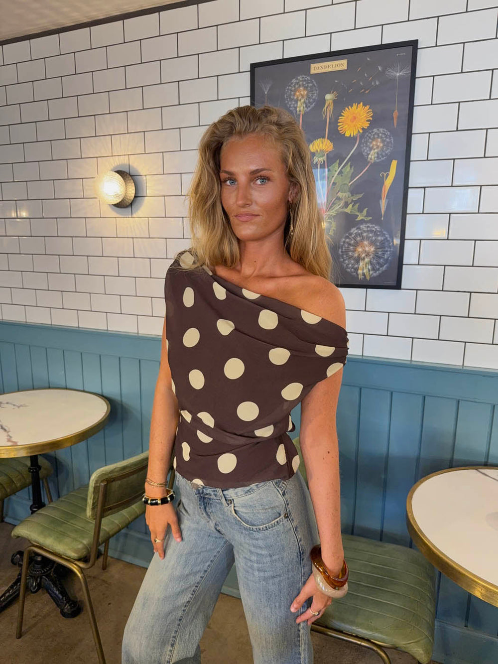 Lily top with polka dots – Brown/Yellow