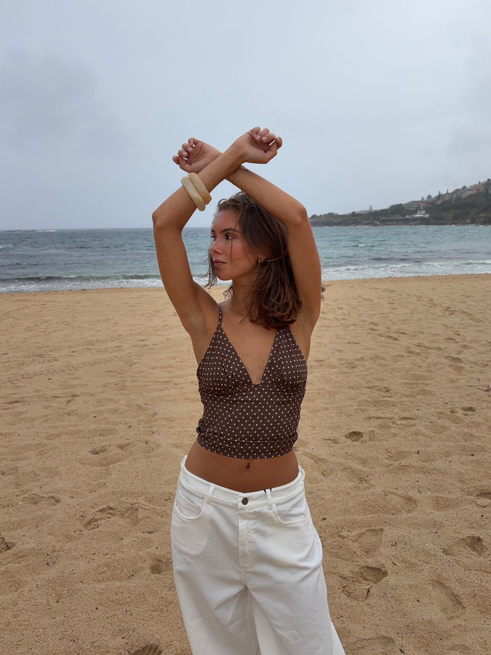 Melissa top with polka dots – Brown/white