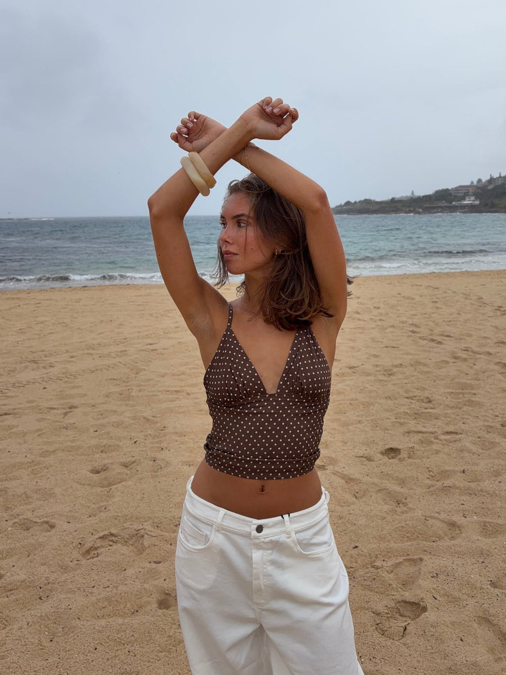 Melissa top with polka dots – Brown/white