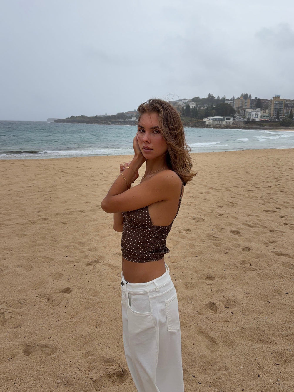 Melissa top with polka dots – Brown/white