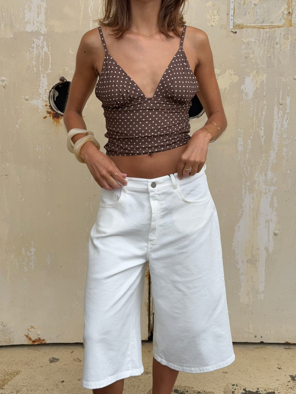 Melissa top with polka dots – Brown/white