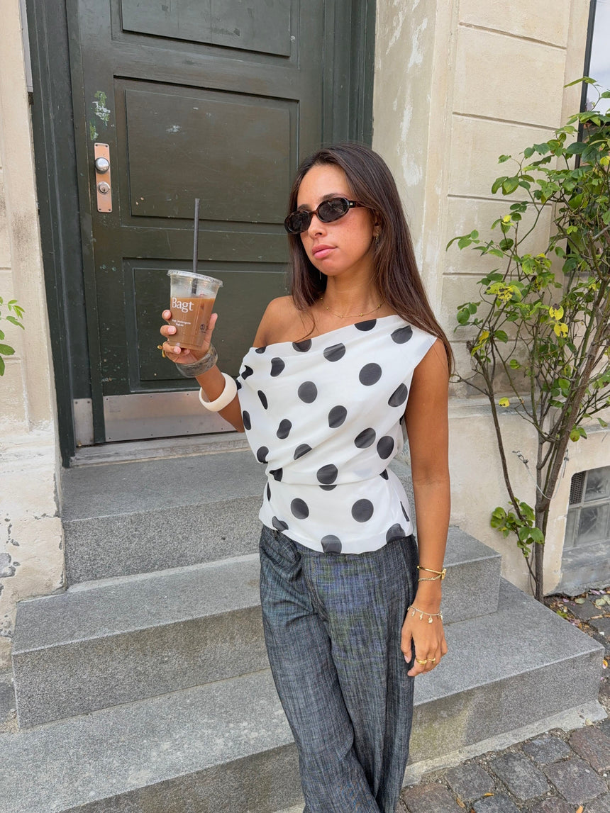 Lily Top with Polka Dots – White/Black