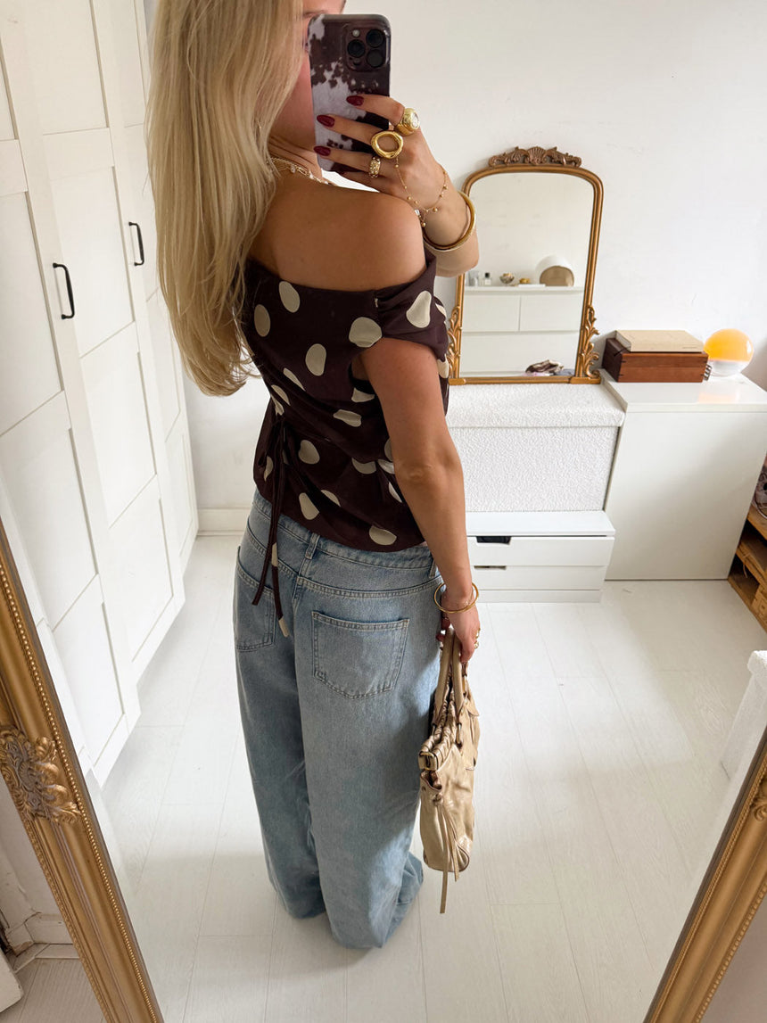 Lily top with polka dots – Brown/Yellow