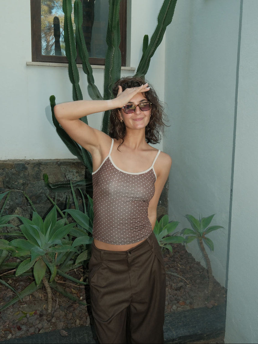 Esmaralda top with polka dots – Brown/white