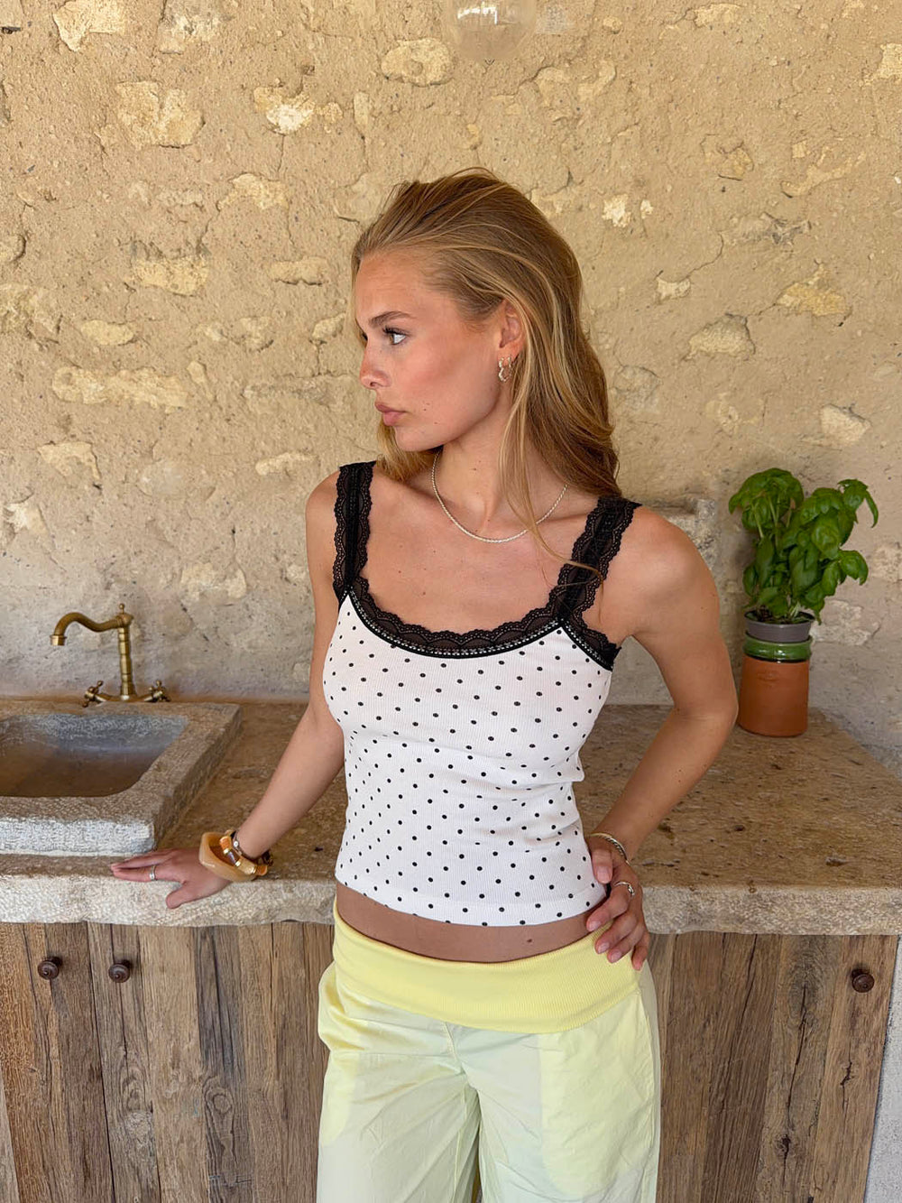 Paulina top with dots - White/black