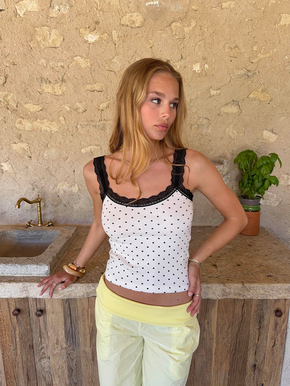 Paulina top with dots - White/black