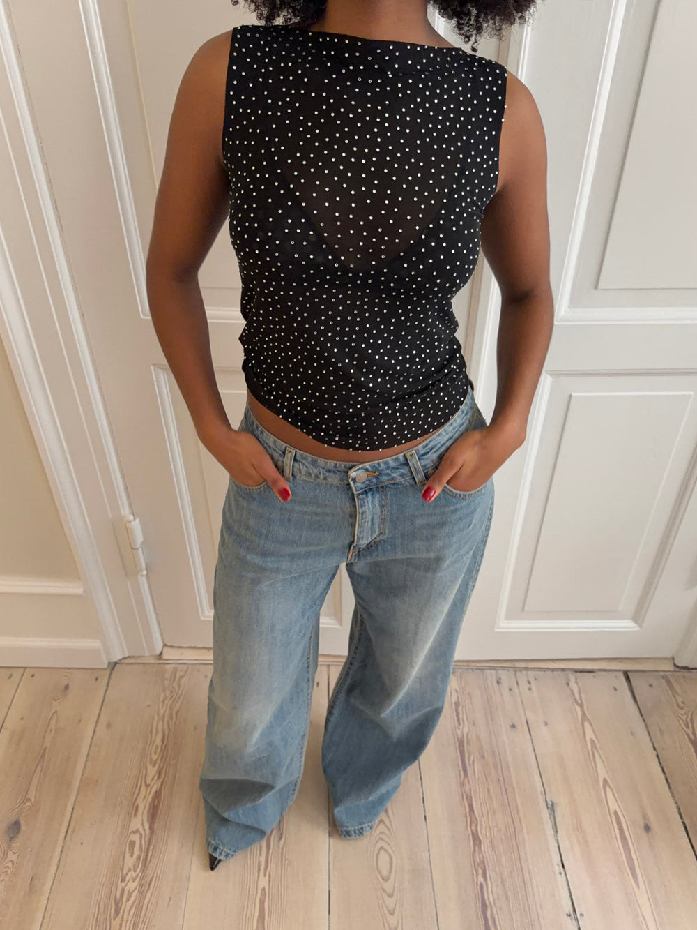 Natasja top with rhinestones – Black