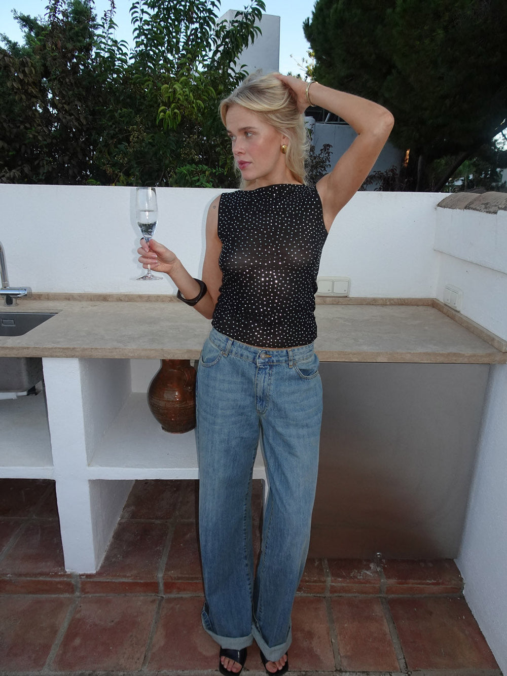 Natasja top with rhinestones – Black