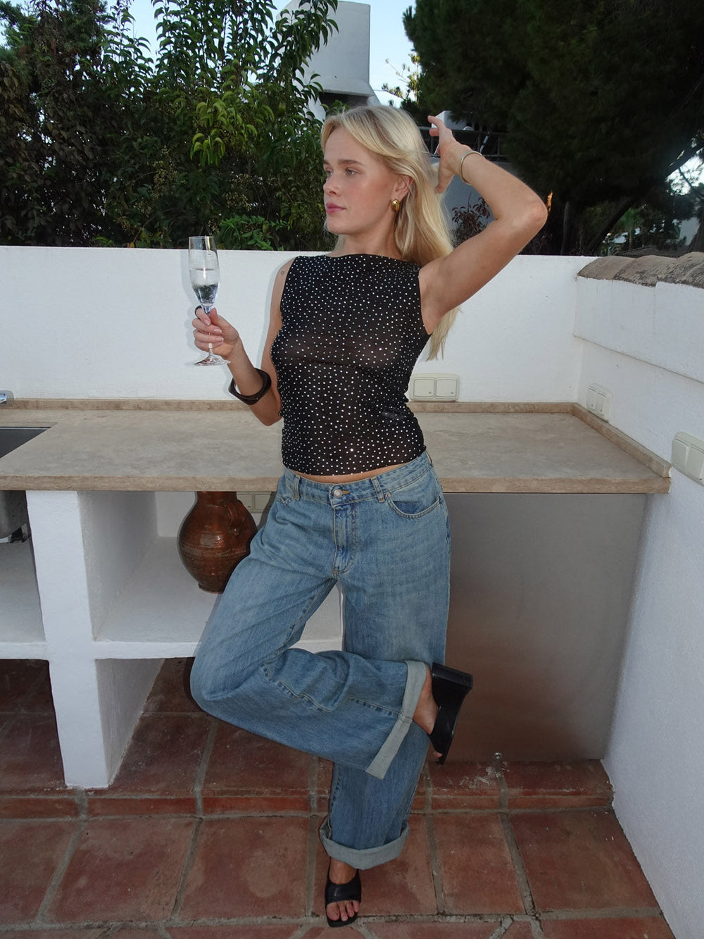 Natasja top with rhinestones – Black