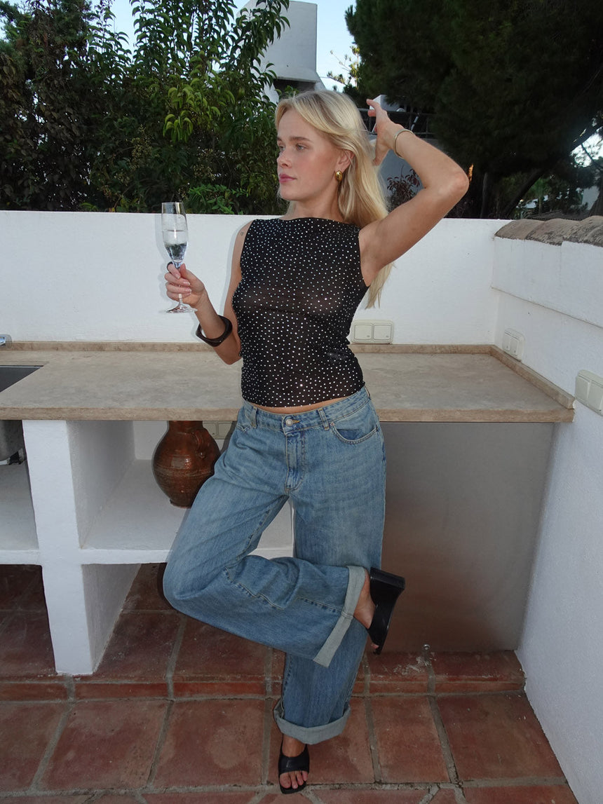 Natasja top with rhinestones – Black