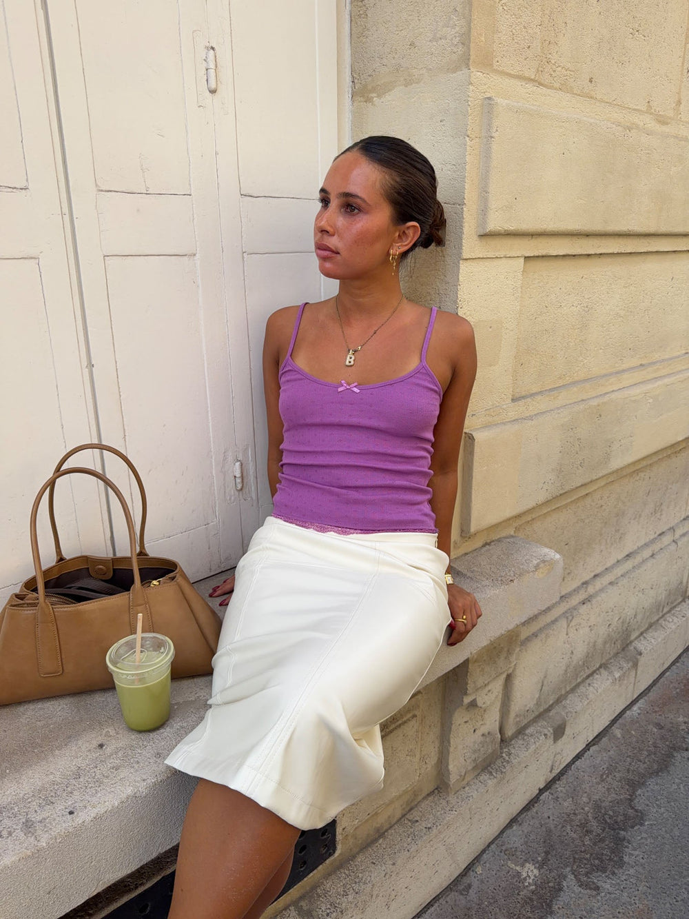Blua top with bow in pointelle - Purple