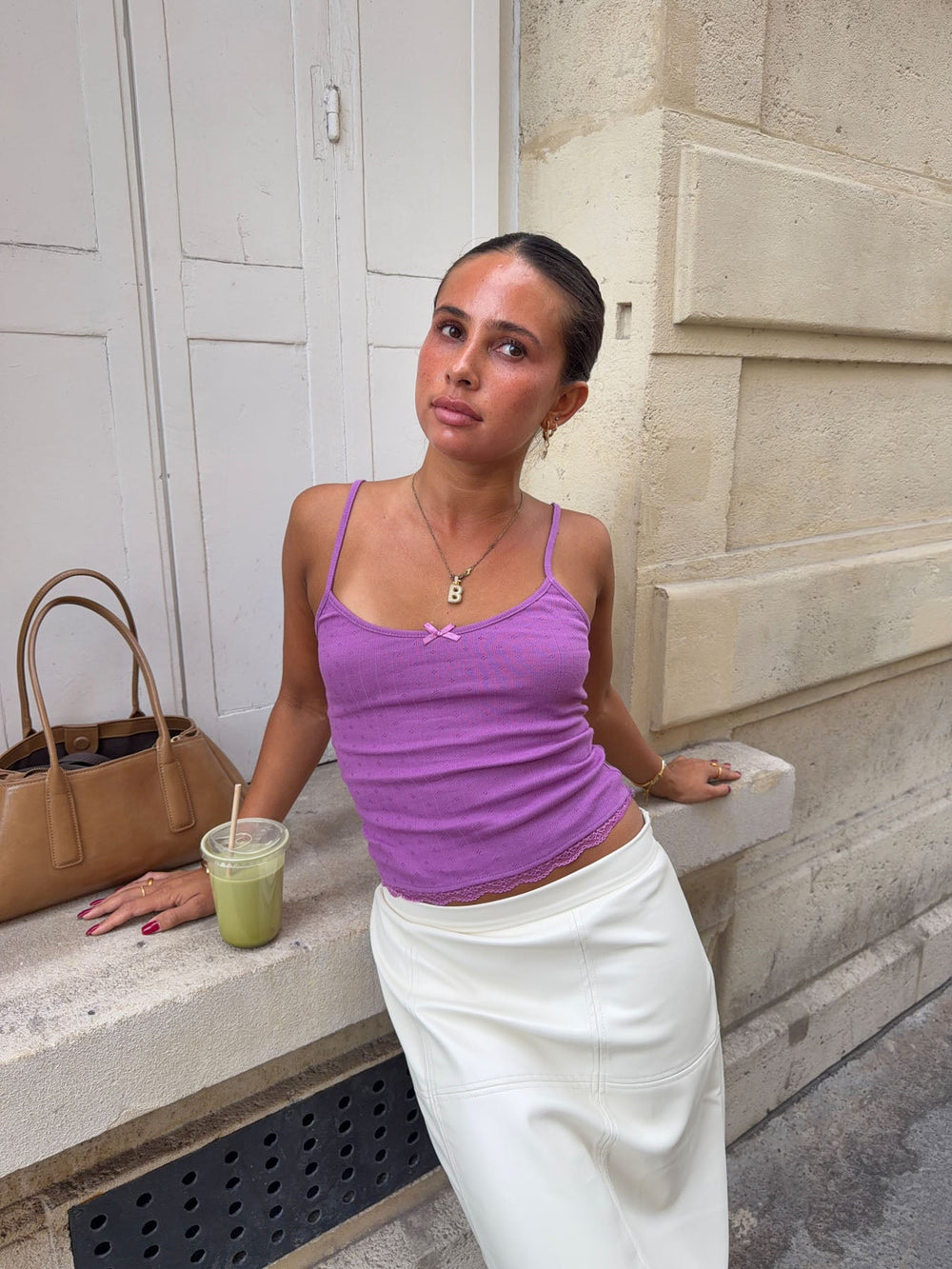 Blua top with bow in pointelle - Purple