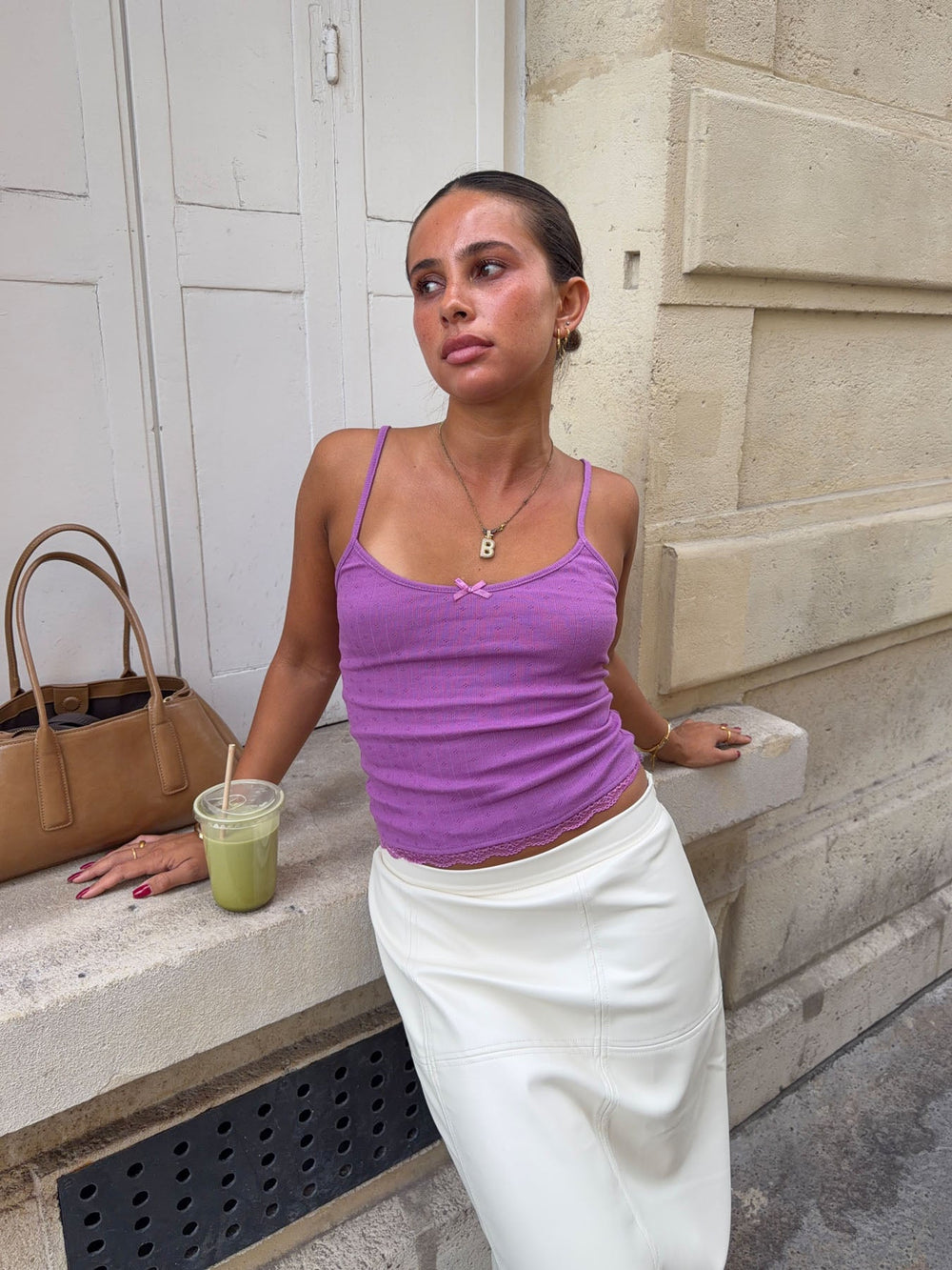 Blua top with bow in pointelle - Purple