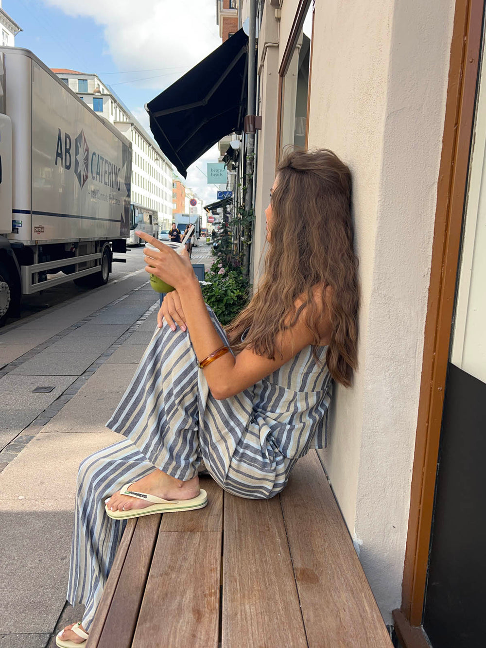 Kristia top with stripes – Blue/beige