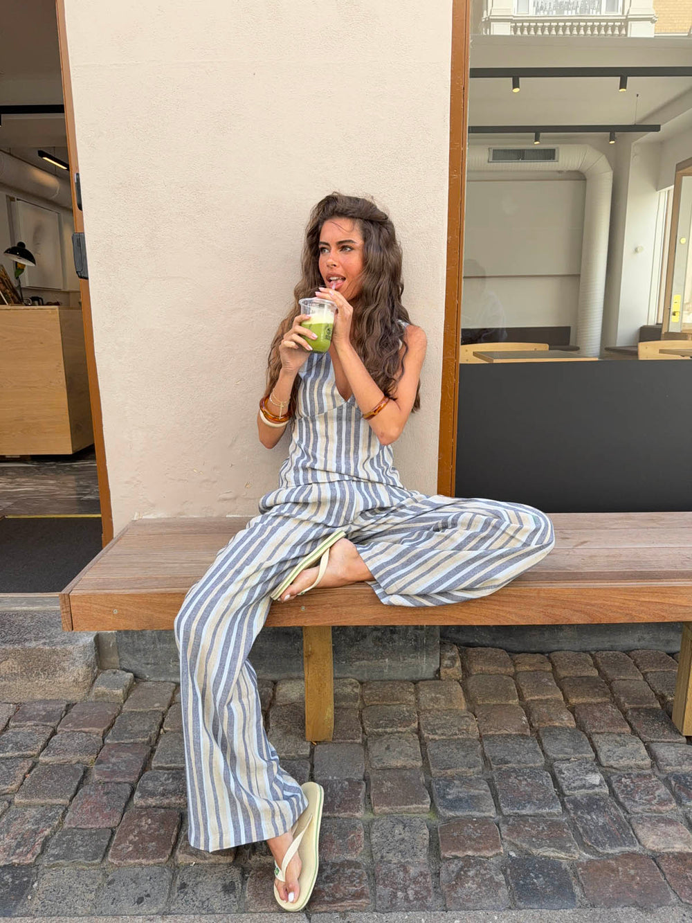 Kristia top with stripes – Blue/beige