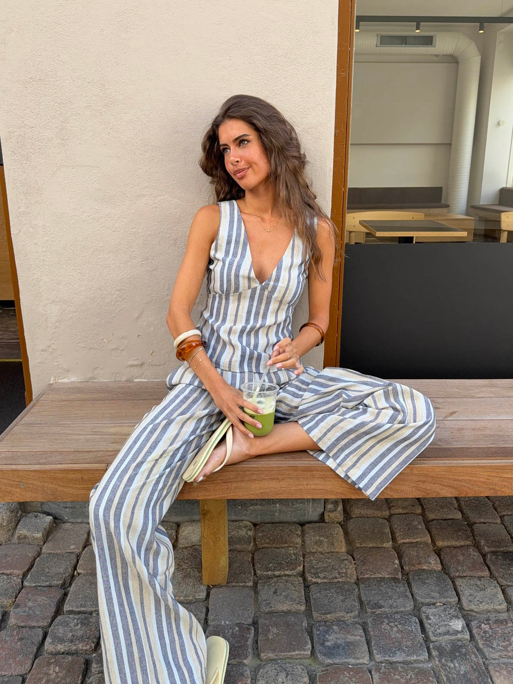 Kristia top with stripes – Blue/beige