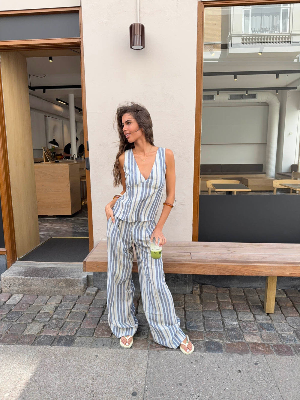 Kristia top with stripes – Blue/beige