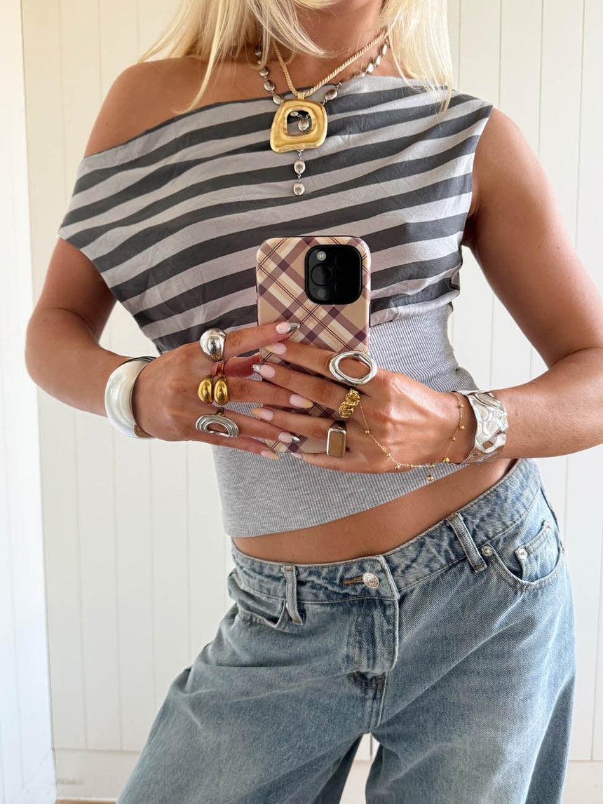 Kimmie top with stripes - Grey/blue