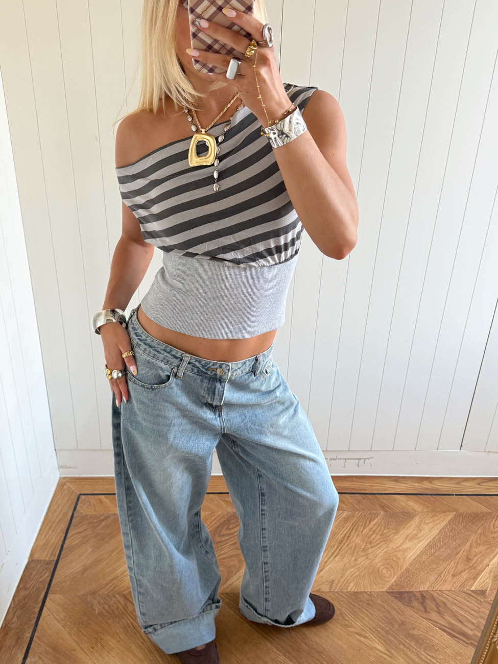 Scandivv top with stripes - Grey/dark grey