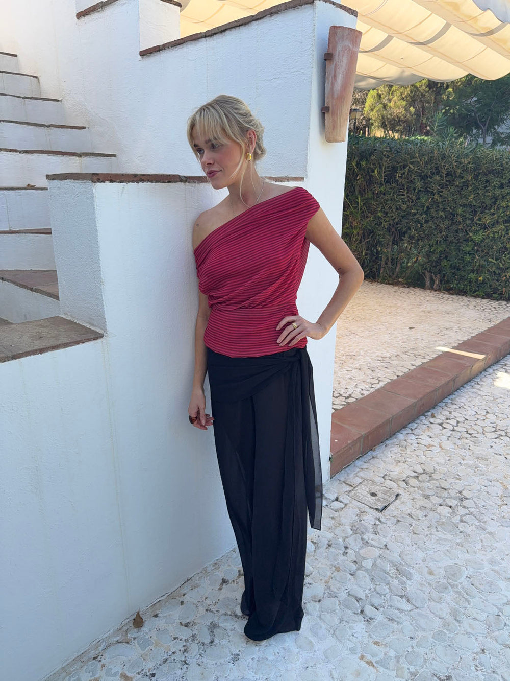 Lily top with stripes – Red/bordeaux