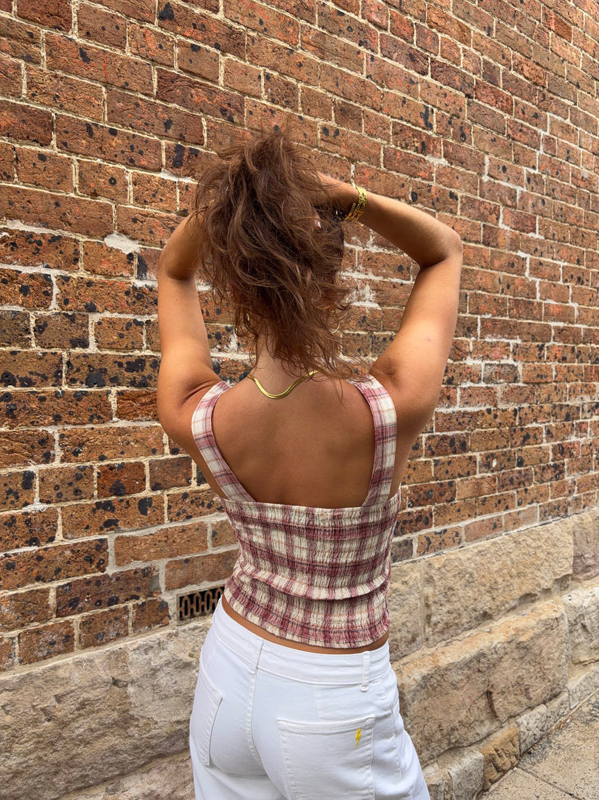 Maren top with checkers - Red/off white