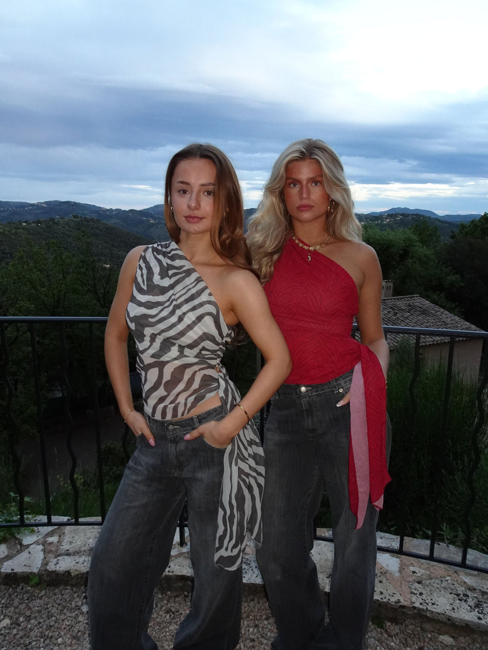 Orlane one shoulder top with zebra print – Red