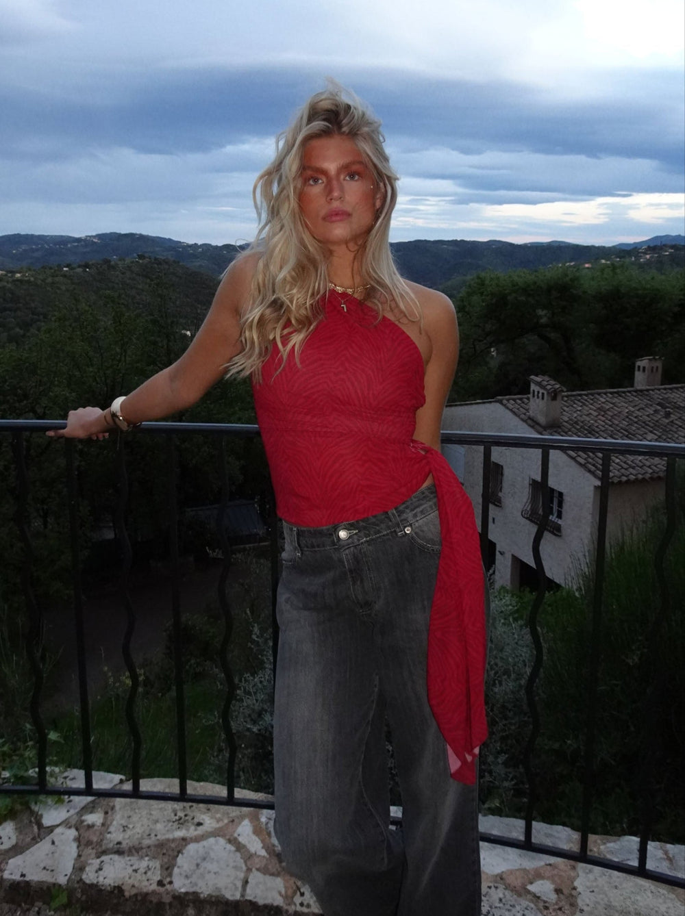 Orlane one shoulder top with zebra print – Red