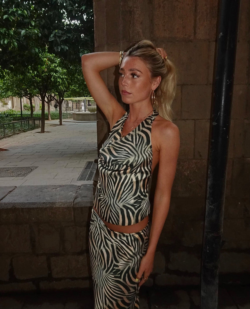 Blancine top with zebra print – Black/beige