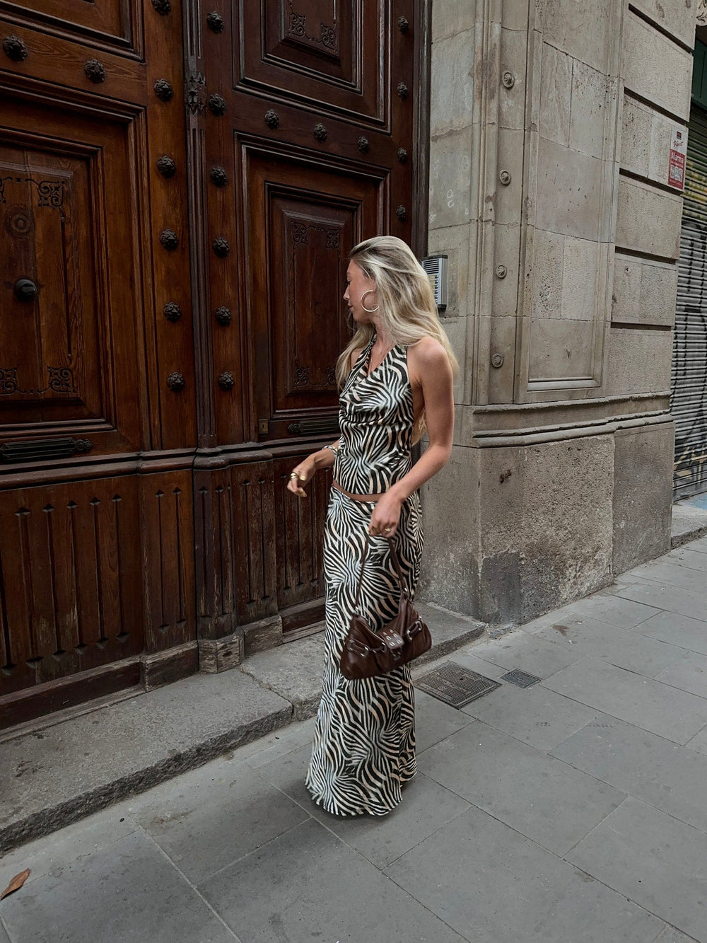 Blancine top with zebra print – Black/beige