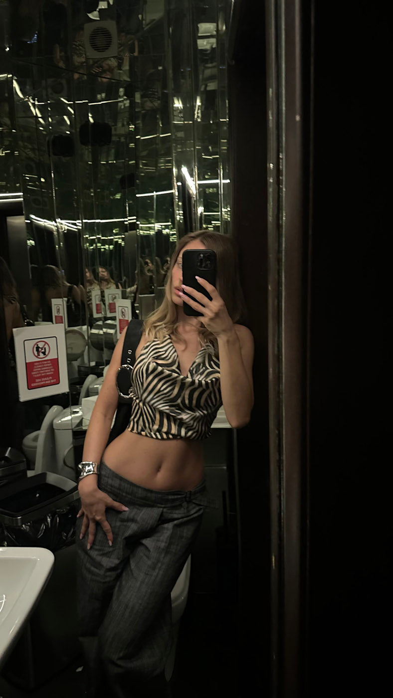 Blancine top with zebra print – Black/beige