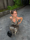 Blancine top with zebra print – Black/beige