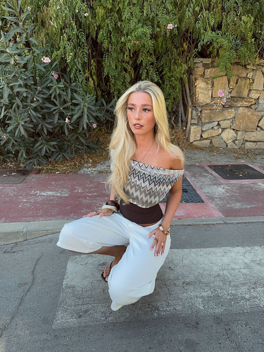 LIMITED Kimmie top with zigzag pattern - Brown/beige