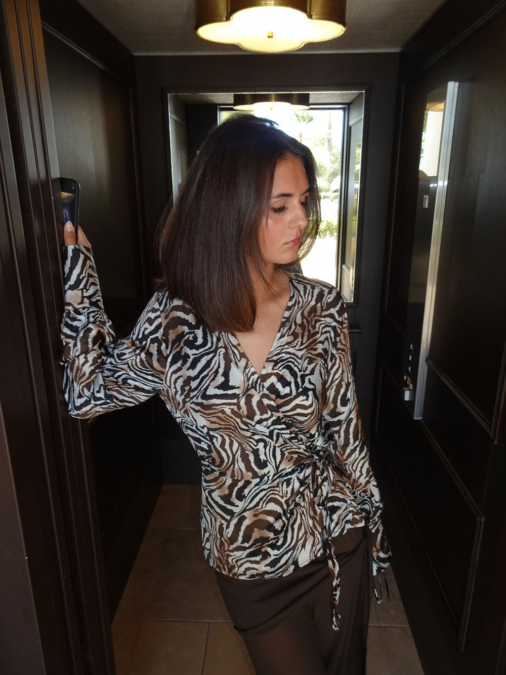 Zebriana blouse with print – Brown/white/black