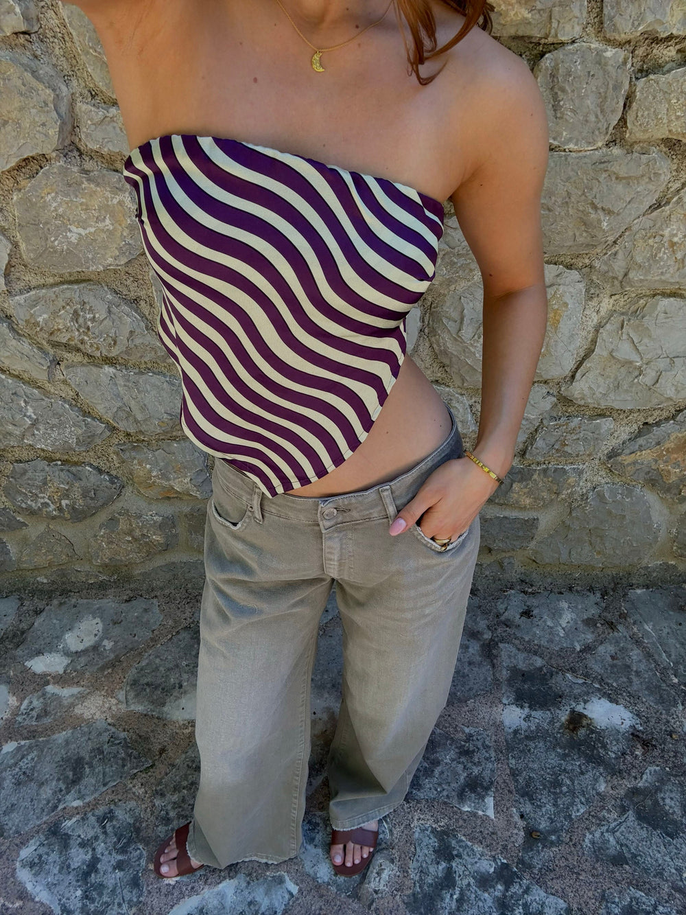 Oriane tube top with ties – Purple/yellow