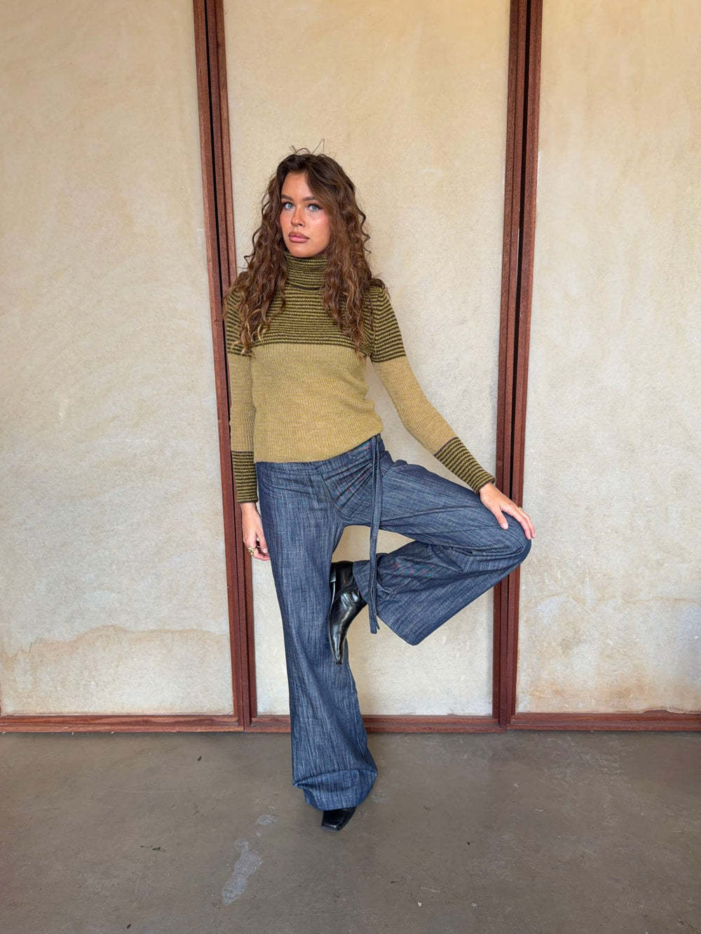 Swela knit with turtleneck - Green/brown