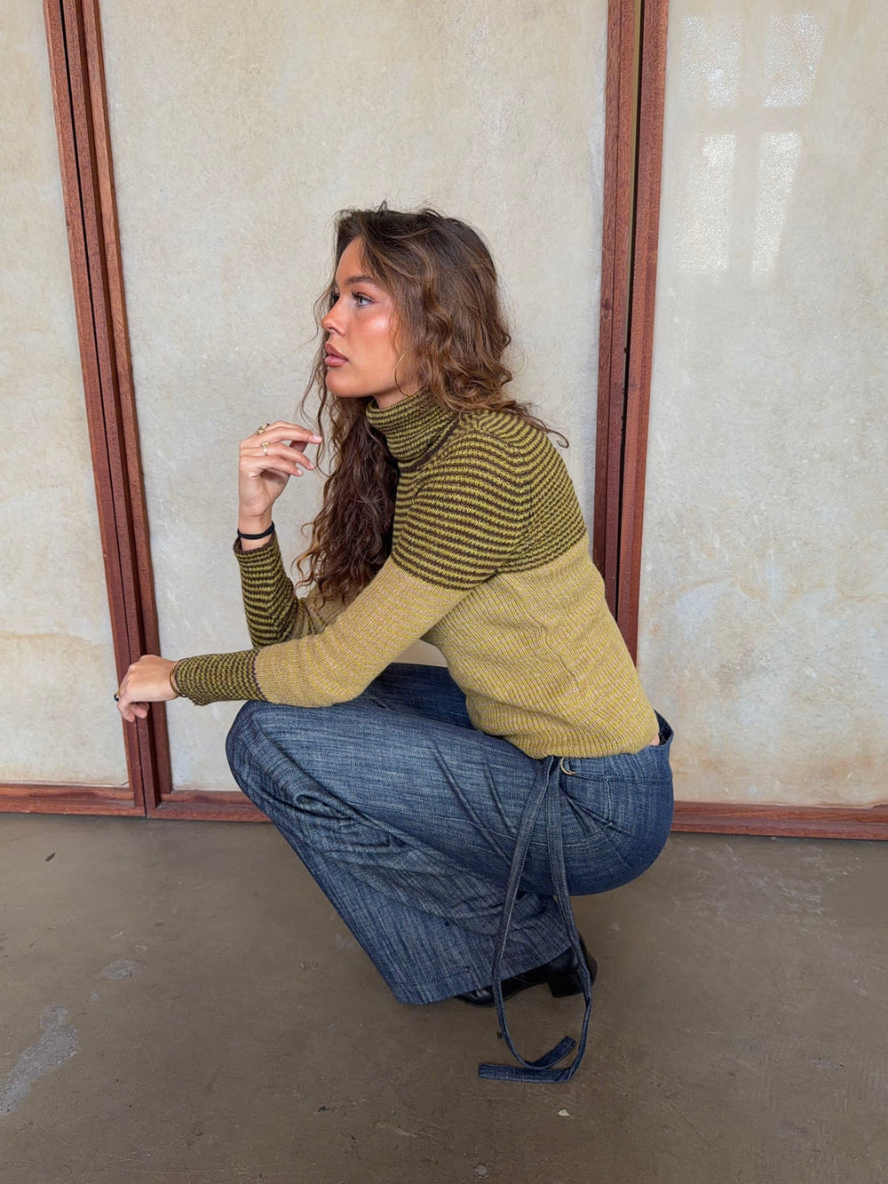 Swela knit with turtleneck - Green/brown