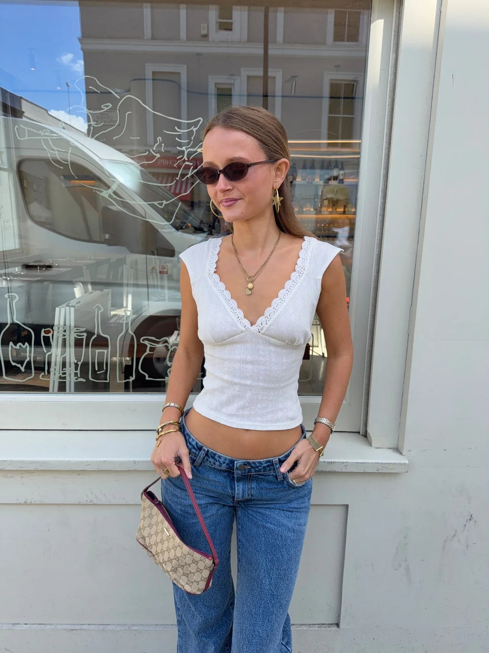 Malin Tomkins v-neck pointelle top - White