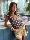 Nickeline v-neck top with polka dots - Brown/off white
