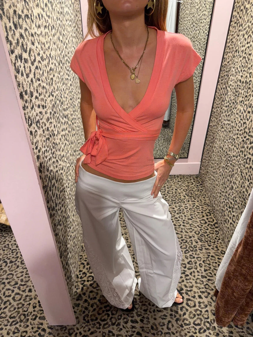 Malin Tomkins wrap top - Coral