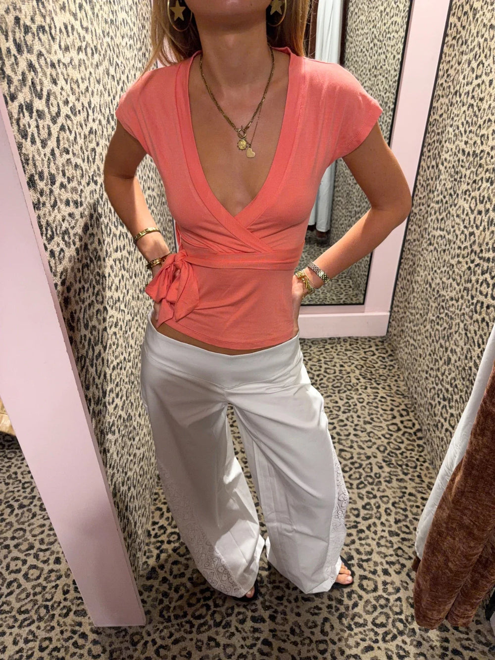 Malin Tomkins wrap top - Coral