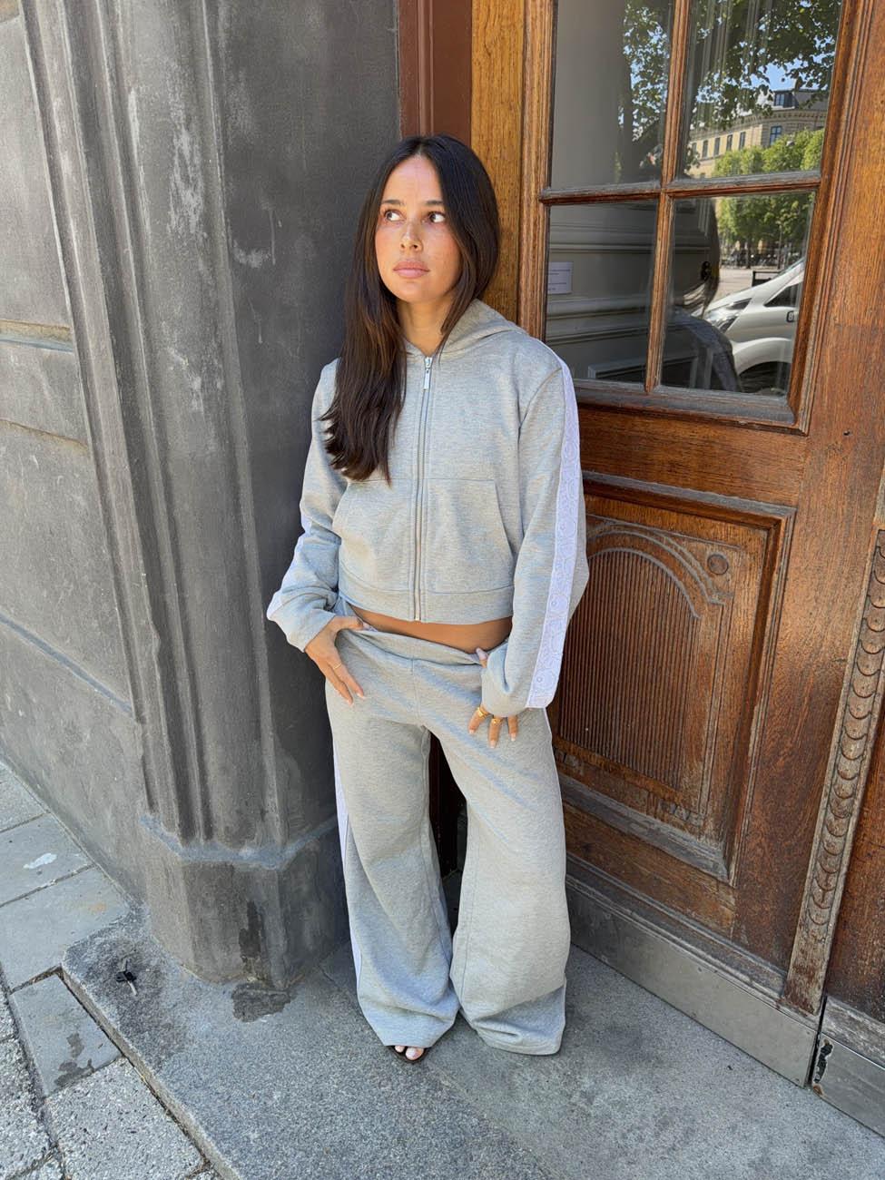 Oba zip hoodie with lace - Grey/white