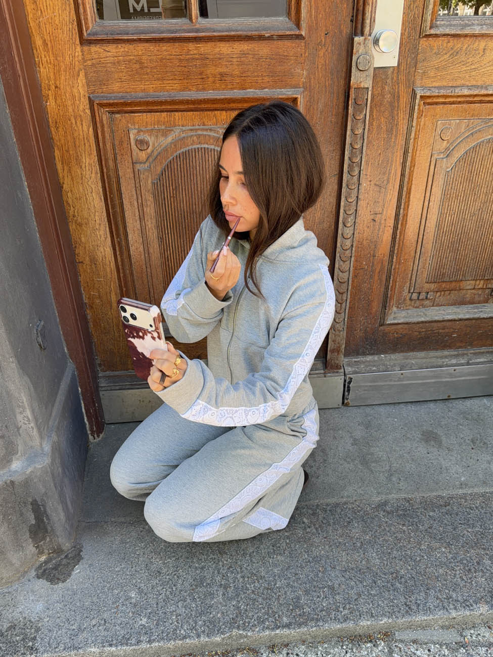 Oba zip hoodie with lace - Grey/white