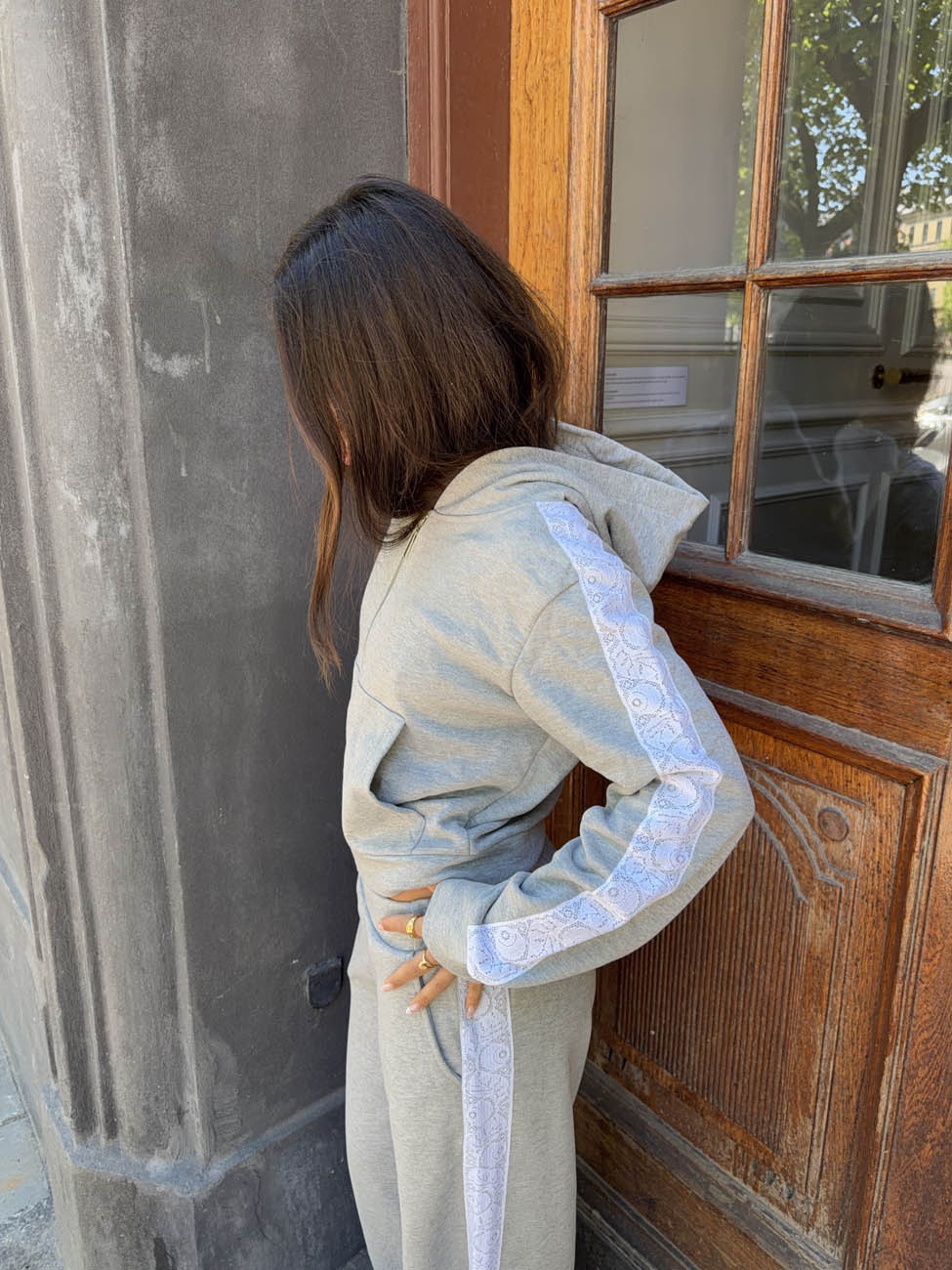 Oba zip hoodie with lace - Grey/white