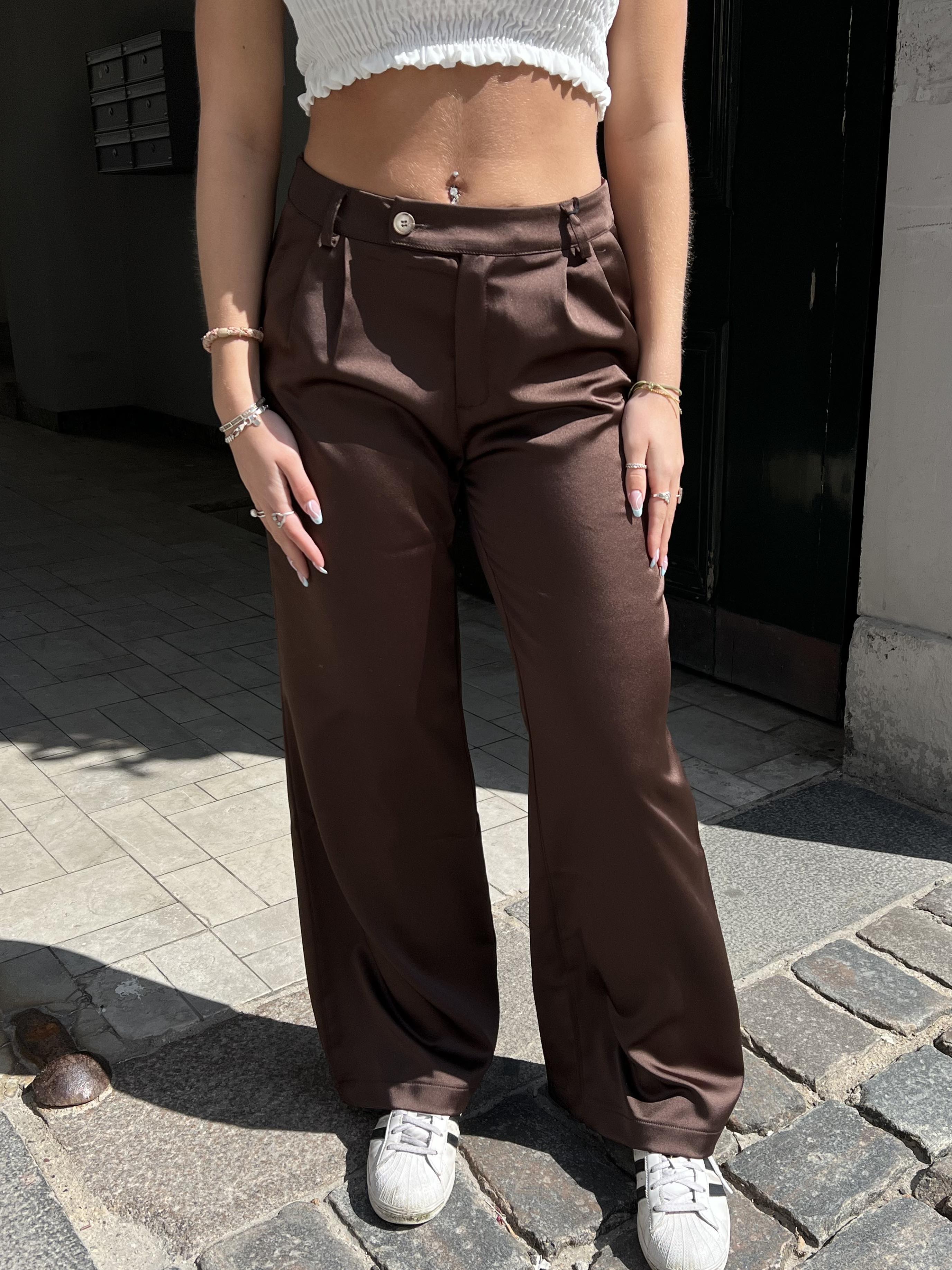 Estella satin pants - Brown –