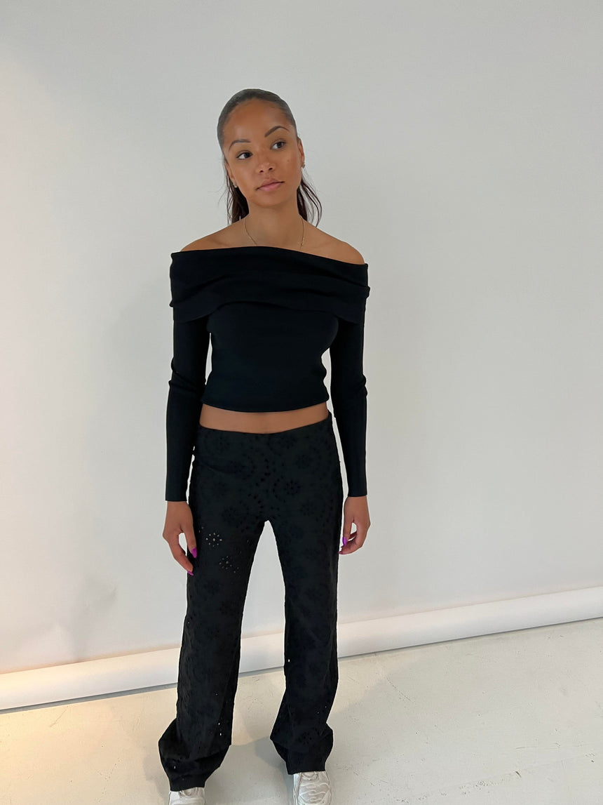 Lilia pants in broderie anglaise - Black